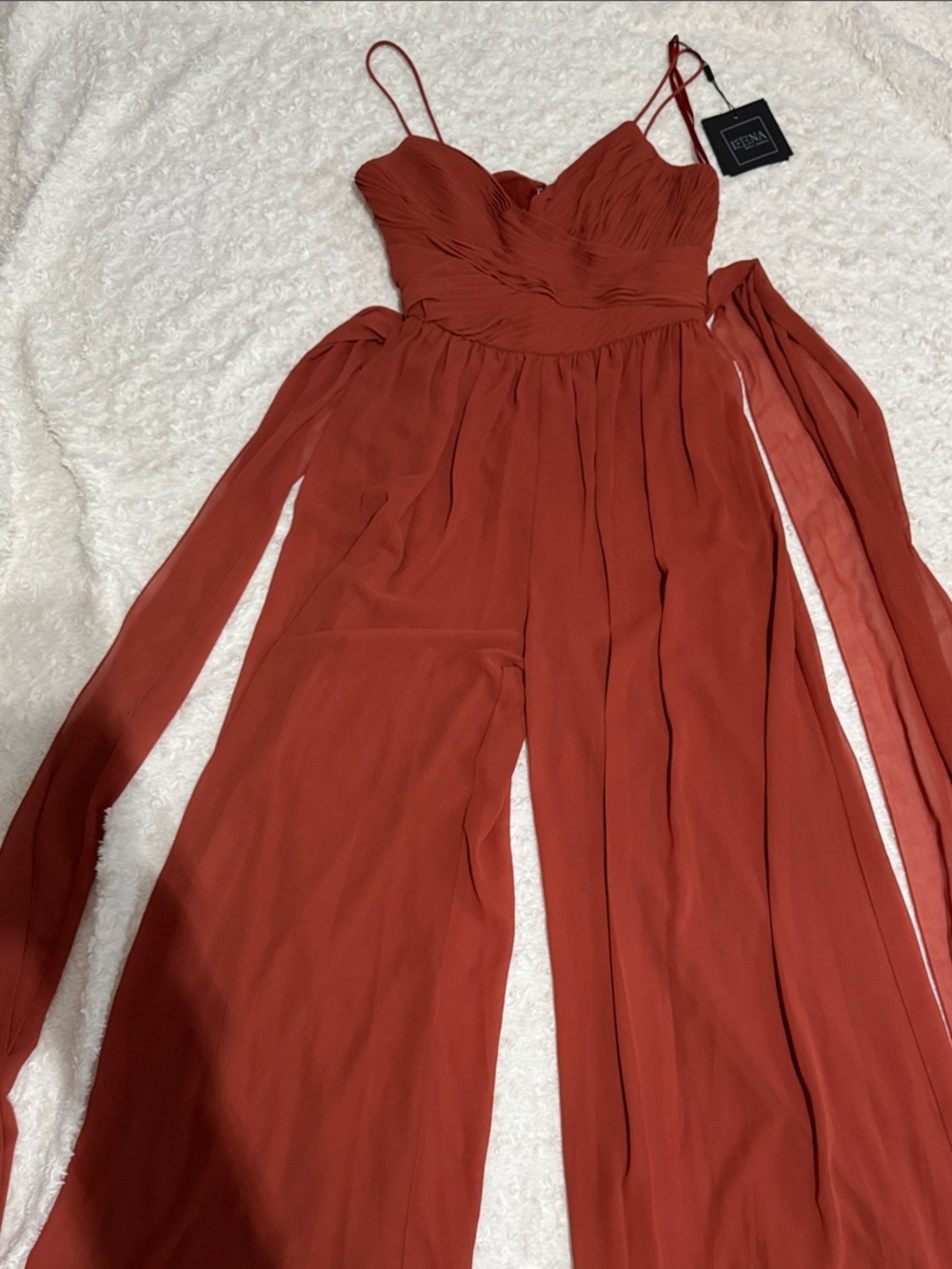 Teeze Me Rust Spaghetti-Strap Wide-Leg Jumpsuit